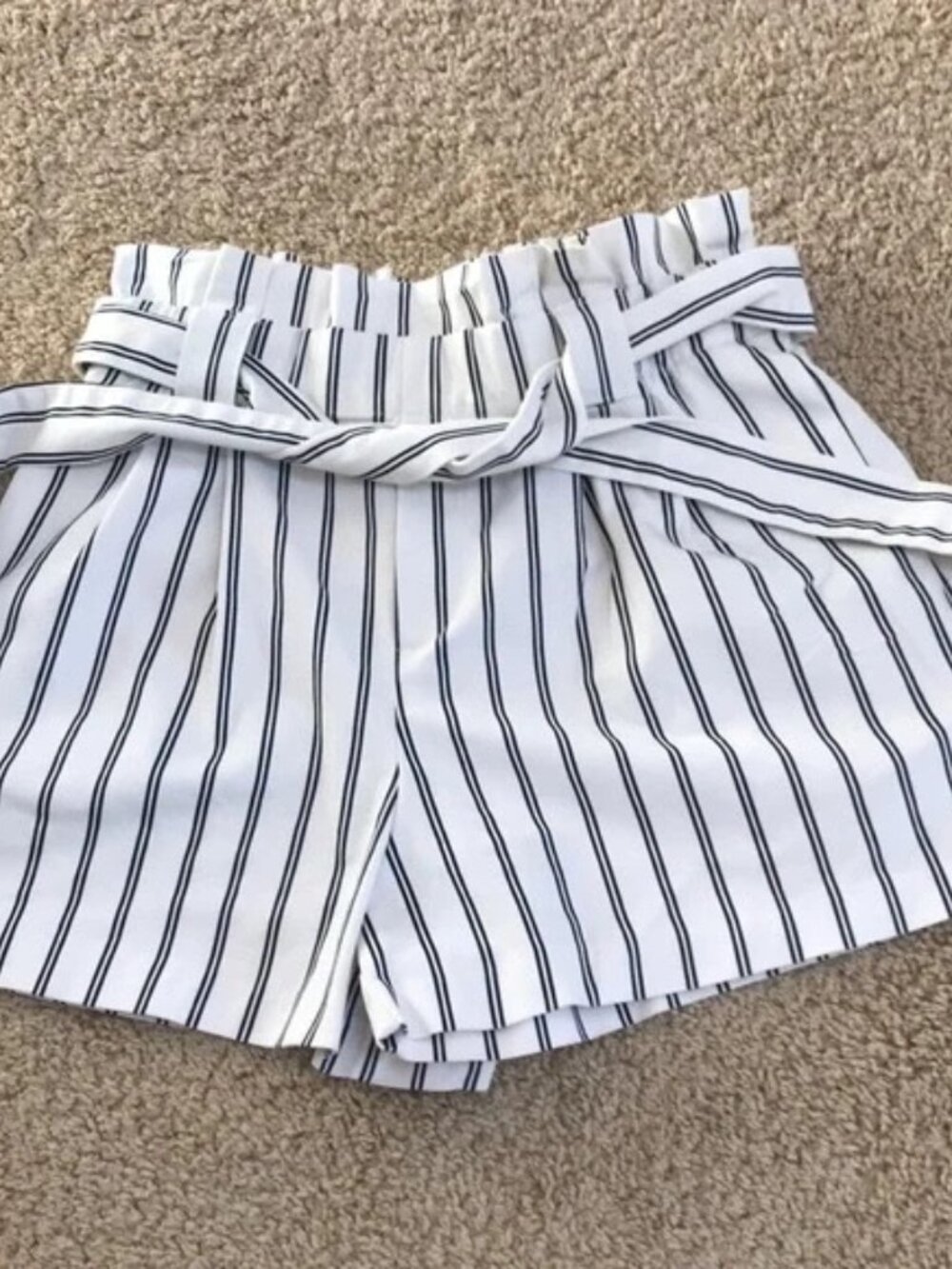 Zara White Striped Paper Bag Pleated Shorts XS
